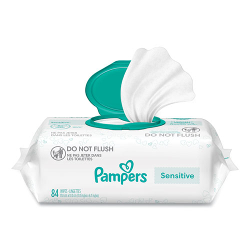 Image of Pampers® Sensitive Baby Wipes, 1-Ply, 6.7 X 7, Unscented, White, 84/Pack, 7/Carton
