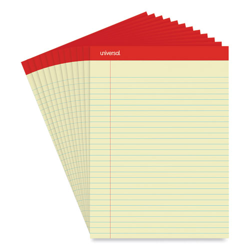 Universal® Perforated Ruled Writing Pads, Narrow Rule, Red Headband, 50 Assorted Pastels 5 x 8 Sheets, 6/Pack