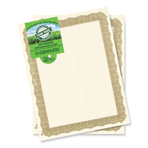 Geographics® Tree Free Award Certificates, 8.5 X 11, Natural With Gold Braided Border, 15/Pack