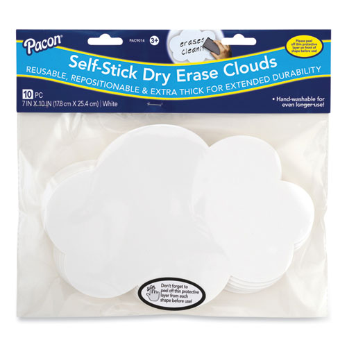 Self Stick Dry Erase Clouds, Laminated Foam Surface, 7" x 10", White, 10/Pack