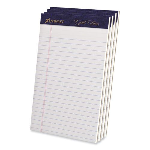 Image of Ampad® Gold Fibre Writing Pads, Narrow Rule, 50 White 5 X 8 Sheets, 4/Pack