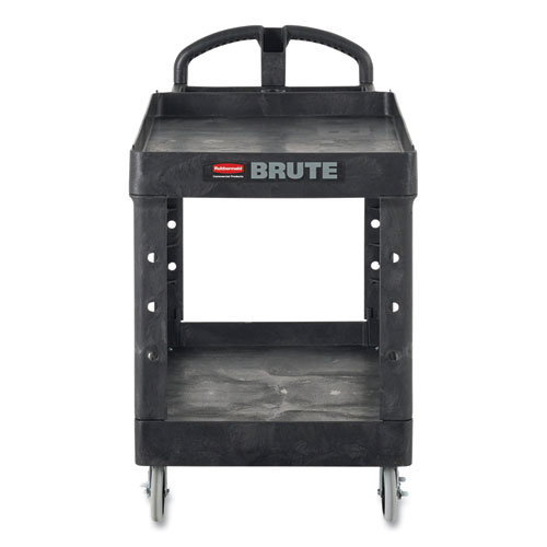 Heavy-Duty Utility Cart with Lipped Shelves, Plastic, 2 Shelves, 750 lb Capacity, 26" x 55" x 33.25", Black