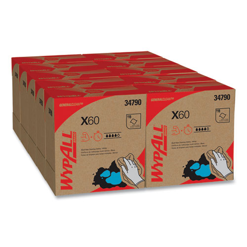 Wypall® General Clean X60 Cloths, Pop-Up Box, 8.34  X 16.8, White, 126/Box, 10 Boxes/Carton