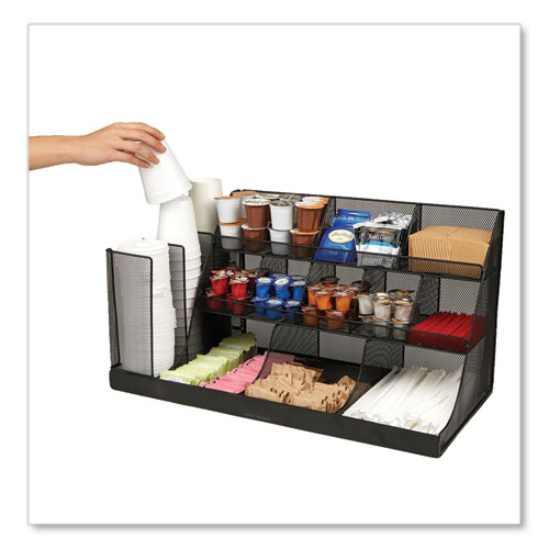 Network Collection 14-Compartment Coffee Cup and Condiment Countertop Organizer, 11.61 x 23.9 x 12.76, Black