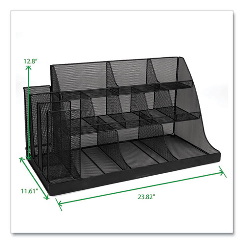 Network Collection 14-Compartment Coffee Cup and Condiment Countertop Organizer, 11.61 x 23.9 x 12.76, Black