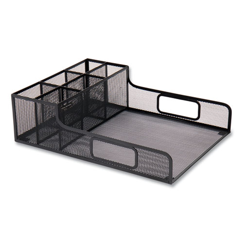 Network Collection Utensil, Napkin and Plate Countertop Organizer, 11.5 x 14.75 x 5.5, Metal, Black