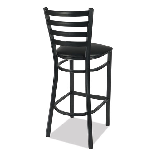 White Horse Series Barstools, Supports Up to 300 lb, 29.5" Seat Height, Black Seat/Back, Black Frame