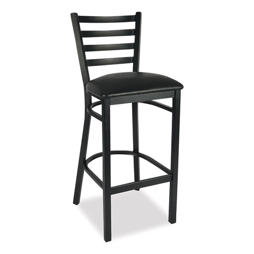 White Horse Series Barstools, Supports Up to 300 lb, 29.5" Seat Height, Black Seat/Back, Black Frame