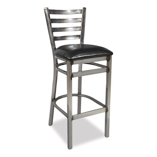 White Horse Series Barstools, Supports Up to 300 lb, 29.5" Seat Height, Black Seat, Industrial Clear-Coat Steel Back/Frame