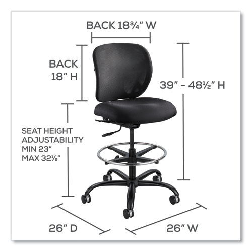 Vue Heavy-Duty Extended-Height Stool, Supports Up to 350 lb, 23" to 32.5" Seat Height, Black Vinyl Seat, Black Base