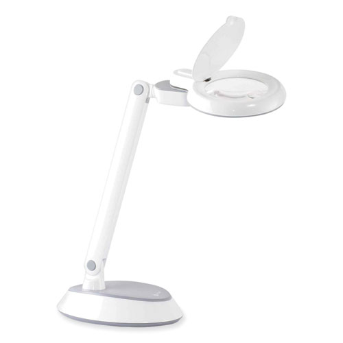 Space-Saving LED Magnifier Desk Lamp, 14" High, White, Ships in 1-3 Business Days