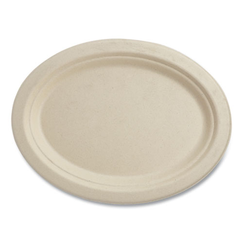 Image of Fiber Plates, 12" Oval, Natural, 500/Carton