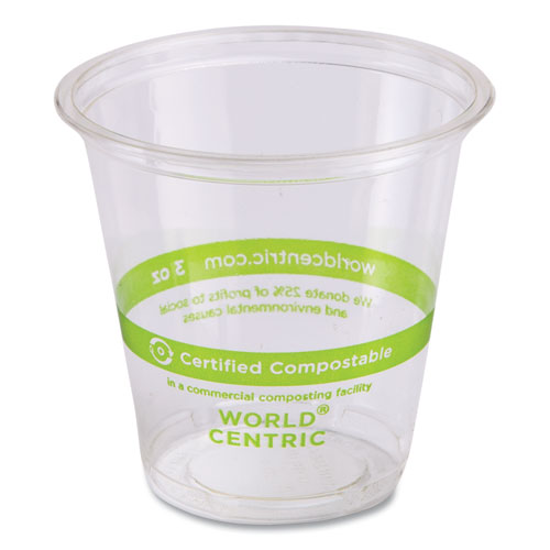 World Centric® PLA Clear Cold Cups, 3 oz, Clear, 2,500/Carton