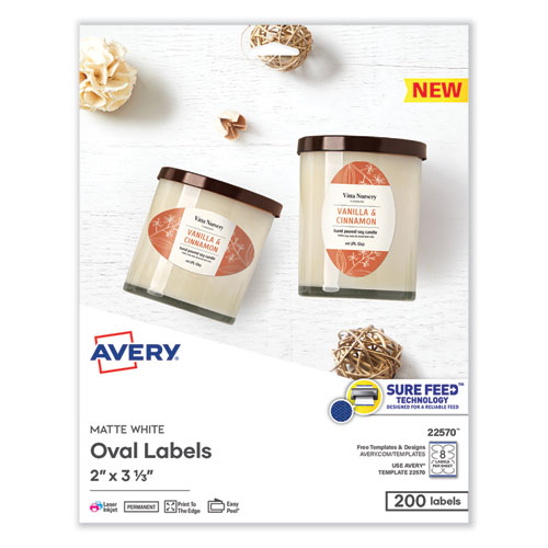 Avery® Laser/Inkjet Media Labels, Inkjet/Laser Printers, 2 X 3.3, White, 8 Labels/Sheet, 25 Sheets/Pack