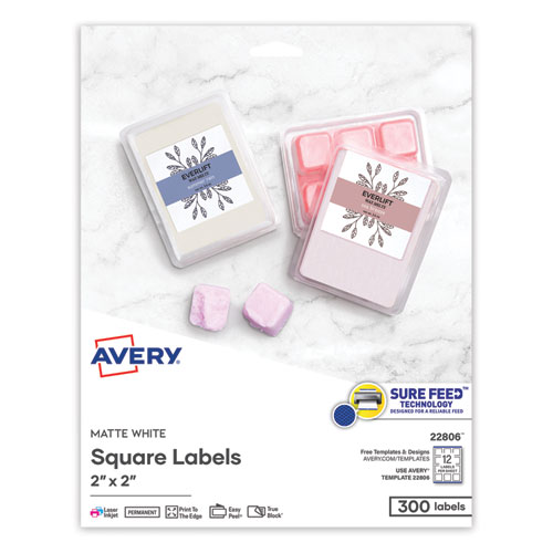 Image of Avery® Square Labels With Sure Feed And Trueblock, 2 X 2, White, 300/Pack