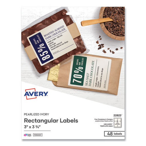 Image of Rectangle Labels, Inkjet/Laser Printers, 3 x 3.75, Pearl Ivory, 6/Sheet, 8 Sheets/Box