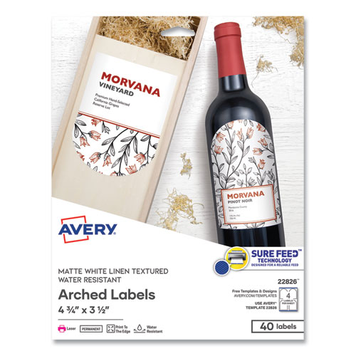 Textured Arched Print-to-the-Edge Labels, Laser Printers, 4.75 x 3.5, White, 4/Sheet, 10 Sheets/Pack