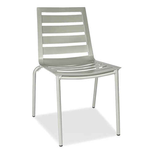 Zarco Series Side Chair, Outdoor-Seating, Supports Up to 300 lb, 18" Seat Height, Silver Seat, Silver Back, Silver Base