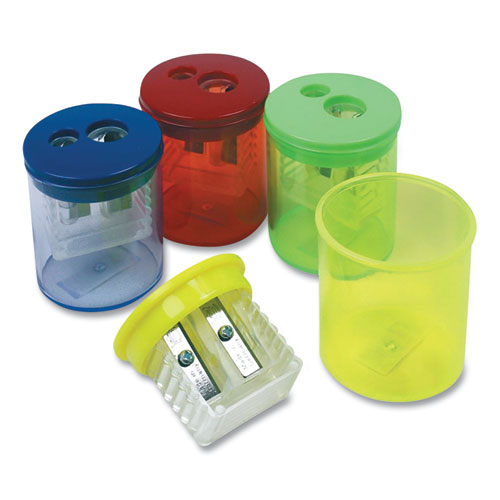 Eisen Pencil Sharpener, Two-Hole, 1.5 x 1.75, Randomly Assorted Barrel and Lid Colors