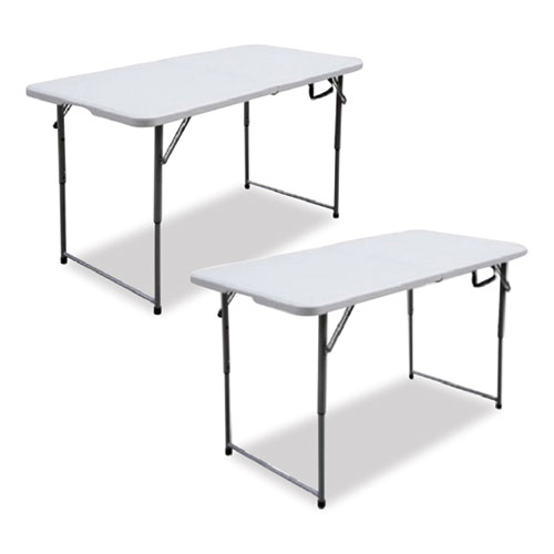 Image of Bifold Resin Folding Table, Rectangular, 48" x 23.6" x 29.1", White Granite Top, Gray Base/Legs, 2/Pack