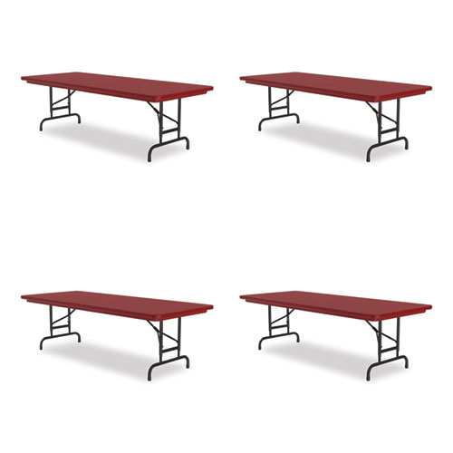 Image of Adjustable Folding Tables, Rectangular, 72" x 30" x 22" to 32", Red Top, Black Base, 4/Pallet, Ships in 4-6 Business Days