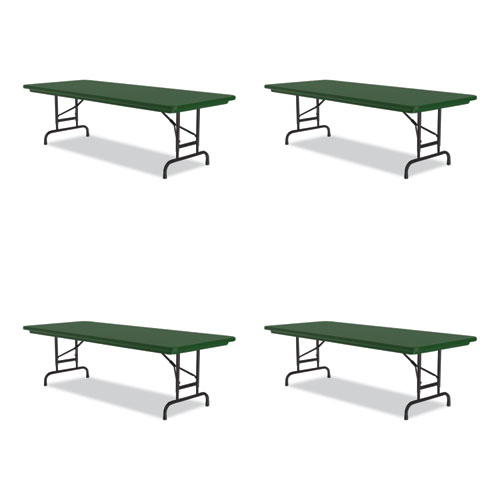 Adjustable Folding Tables, Rectangular, 72" x 30" x 22" to 32", Green Top, Black Base, 4/Pallet, Ships in 4-6 Business Days