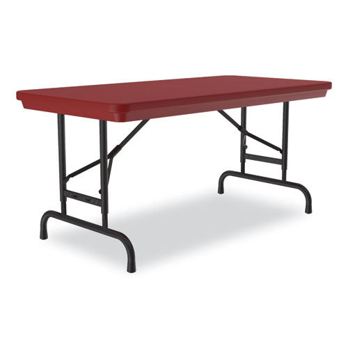 Adjustable Folding Table, Rectangular, 48" x 24" x 22" to 32", Red Top, Black Legs, 4/Pallet