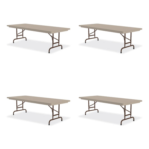 Adjustable Folding Tables, Rectangular, 60" x 30" x 22" to 32", Mocha Top, Brown Legs, 4/Pallet, Ships in 4-6 Business Days