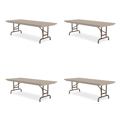 Image of Adjustable Folding Tables, Rectangular, 96" x 30" x 22" to 32", Mocha Top, Brown Legs, 4/Pallet, Ships in 4-6 Business Days