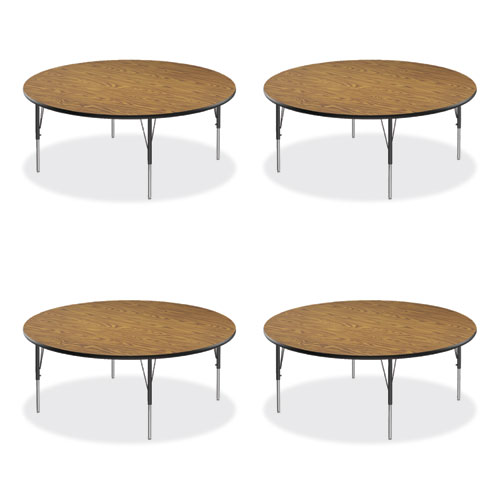 Height Adjustable Activity Tables, Round, 60" x 19" to 29", Medium Oak Top, Black Legs, 4/Pallet, Ships in 4-6 Business Days