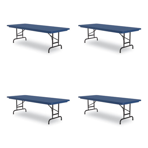 Image of Adjustable Folding Tables, Rectangular, 72" x 30" x 22" to 32", Blue Top, Black Legs, 4/Pallet, Ships in 4-6 Business Days