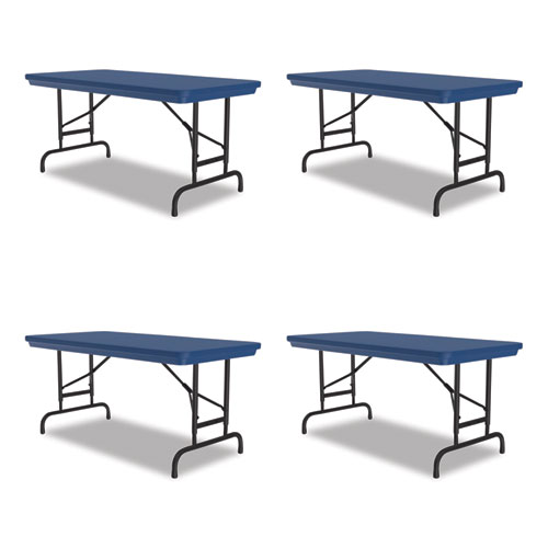 Adjustable Folding Table, Rectangular, 48" x 24" x 22" to 32", Blue Top, Black Legs, 4/Pallet, Ships in 4-6 Business Days