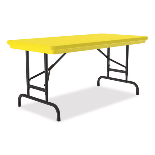 Adjustable Folding Table, Rectangular, 48" x 24" x 22" to 32", Yellow Top, Black Legs, 4/Pallet