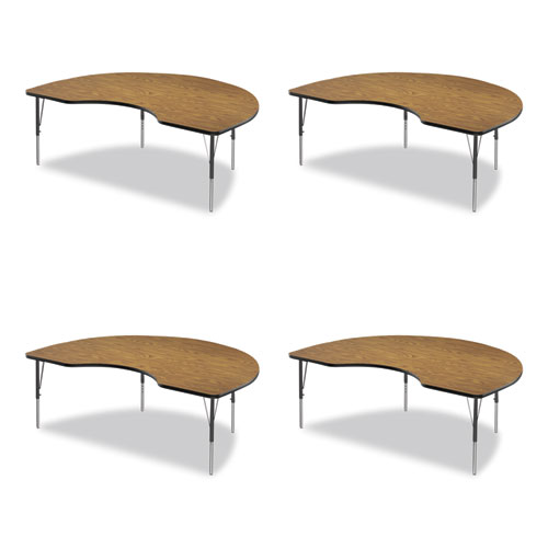 Adjustable Activity Tables, Kidney Shape, 72" x 48" x 19" to 29", Oak Top, Black Legs, 4/Pallet, Ships in 4-6 Business Days