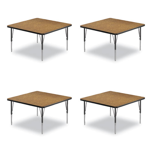 Adjustable Activity Tables, Square, 48" x 48" x 19" to 29", Medium Oak Top, Black Legs, 4/Pallet, Ships in 4-6 Business Days