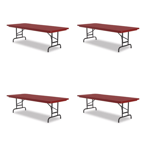 Image of Adjustable Folding Tables, Rectangular, 60" x 30" x 22" to 32", Red Top, Black Legs, 4/Pallet, Ships in 4-6 Business Days