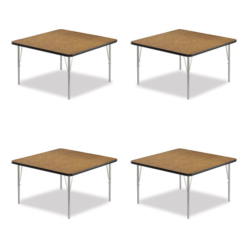 Adjustable Activity Tables, Square, 48" x 48" x 19" to 29", Medium Oak Top, Silver Legs, 4/Pallet, Ships in 4-6 Business Days