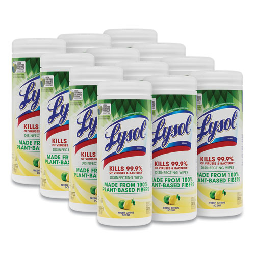 Image of Lysol® Brand Disinfecting Wipes Ii Fresh Citrus, 1-Ply, 7 X 7.25, White, 30 Wipes/Canister, 12 Canisters/Carton