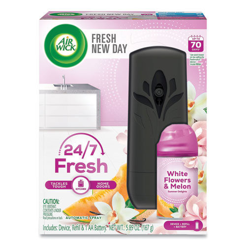 Freshmatic Life Scents Starter Kit, White Flowers and Melon Summer Delights, 5.89 oz Aerosol Spray, 4/Carton