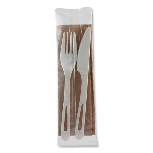 TPLA Compostable Cutlery, Fork/Knife/Napkin, White, 500/Carton