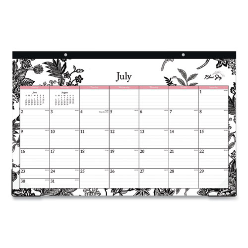 Blue Sky® Analeis Academic Year Desk Pad Calendar, Floral Artwork, 17 x 11, White/Black/Pink Sheets, 12-Month (July to June): 2023-2024
