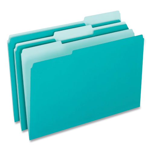 Image of Pendaflex® Interior File Folders, 1/3-Cut Tabs: Assorted, Letter Size, Aqua, 100/Box
