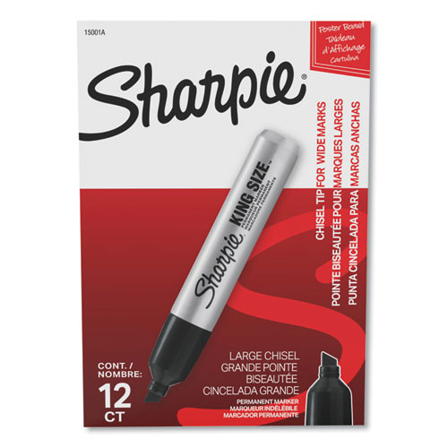 Sharpie® King Size Permanent Marker, Broad Chisel Tip, Black, Dozen