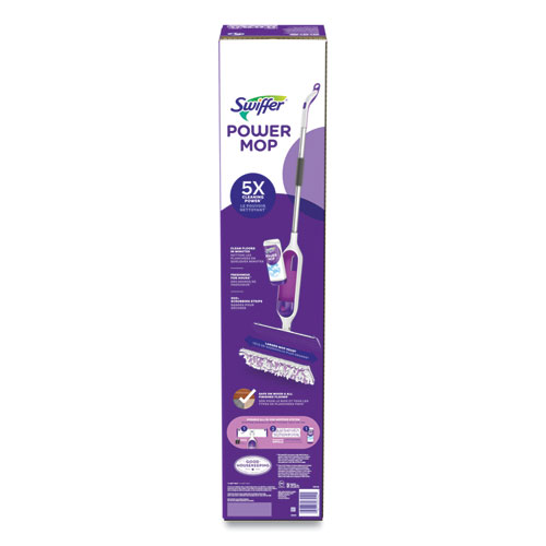 Swiffer® PowerMop Starter Kit, 15.4 x 5.3 White/Purple Cloth Head, 26" Silver Aluminum Handle