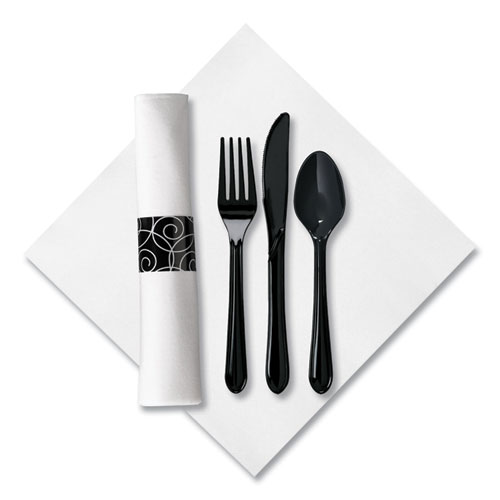 Hoffmaster® Caterwrap Heavyweight Cutlery Combo, Fork/Spoon/Knife/Napkin, Black, 100/Carton