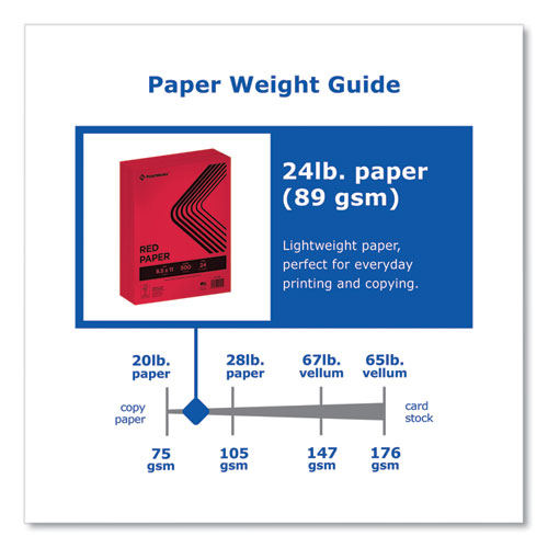 Color Paper, 24 lb Text Weight, 8.5 x 11, Red, 500/Ream