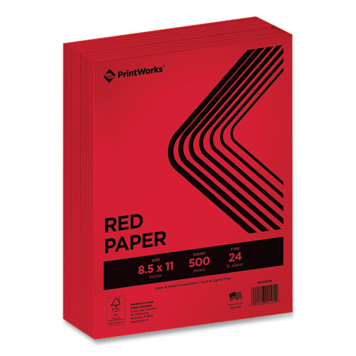 Printworks Professional Color Paper, 24 lb Text Weight, 8.5 x 11, Red, 500/Ream