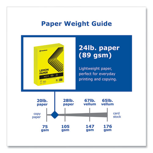 Color Paper, 24 lb Text Weight, 8.5 x 11, Lemon Yellow, 500/Ream