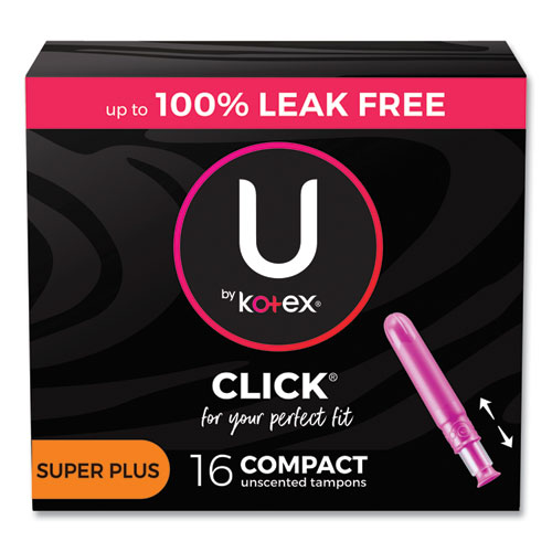 U by Kotex Click Compact Tampons, Super Plus Absorbency, 16/Pack, 8 Packs/Carton