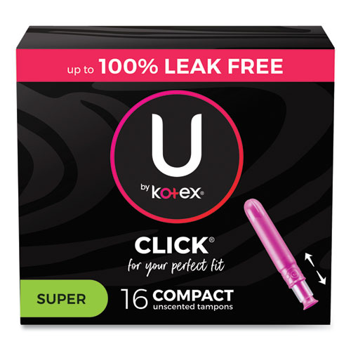 U by Kotex Click Compact Tampons, Super Absorbency, 16/Pack, 8 Packs/Carton